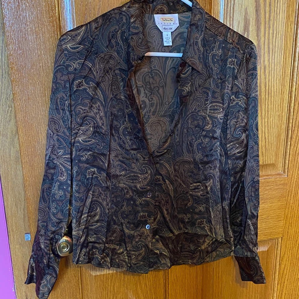 Talbots Brown Paisley Silk Blouse